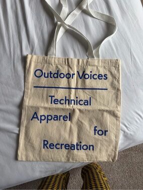 Outdoor Voices Natural Canvas Tote with Blue Logo
